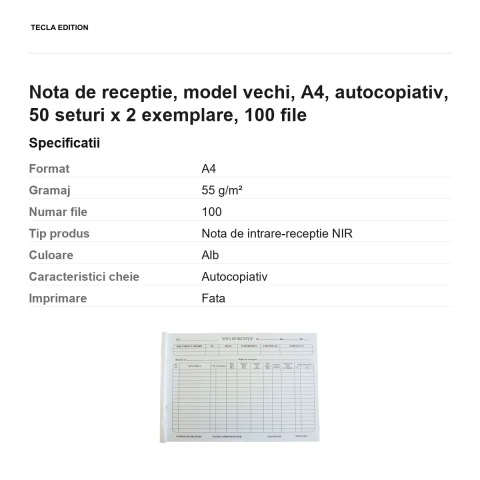 Nota de receptie, model vechi, A4, autocopiativ, 50 seturi x 2 exemplare, 100 file [2]