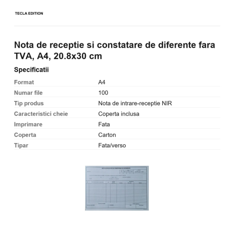 Nota de receptie si constatare de diferente fara TVA, A4, 20.8x30 cm [2]