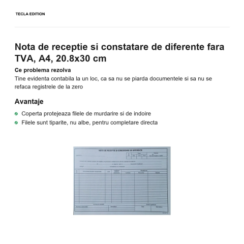 Nota de receptie si constatare de diferente fara TVA, A4, 20.8x30 cm [1]