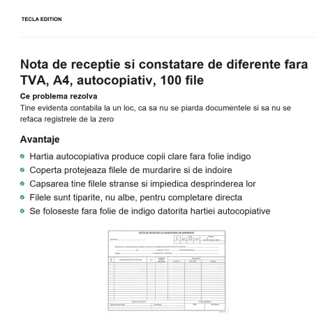 Nota de receptie si constatare de diferente fara TVA, A4, autocopiativ, 100 file [1]