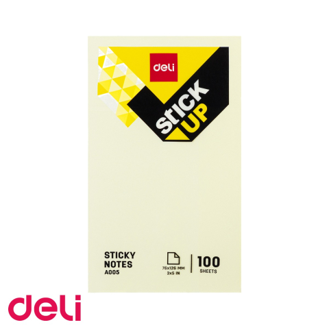 Notes, Post-it si cuburi de hartie - Notes adeziv Deli, 76x126 mm, galben, 100 file, fara urme la dezlipire, pentru birou si organizare