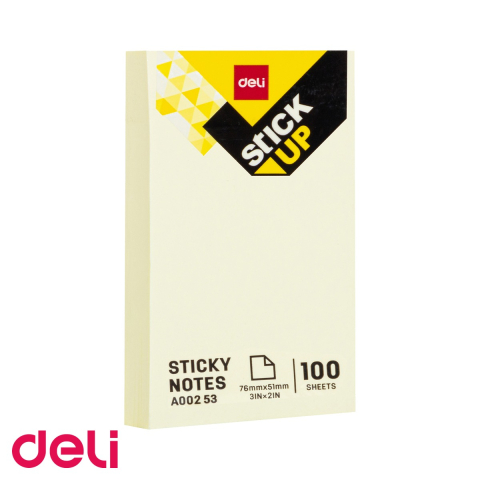 Notes, Post-it si cuburi de hartie - Notes adeziv Deli, 76x51mm, galben, 100 file, adeziv fara urme, pentru birou si organizare rapida