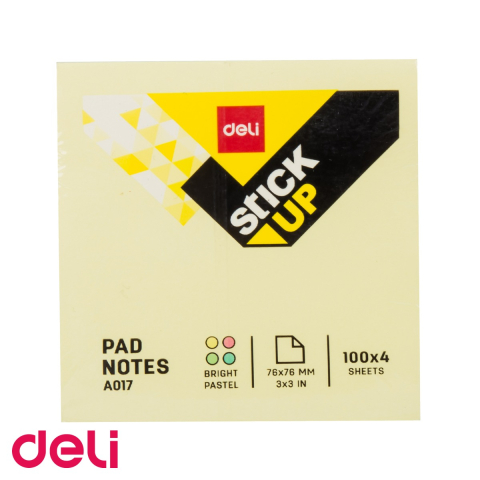 Notes, Post-it si cuburi de hartie - Notes adeziv Deli, 76x76mm, 400 file in 4 culori pastel, pentru organizare rapida la birou