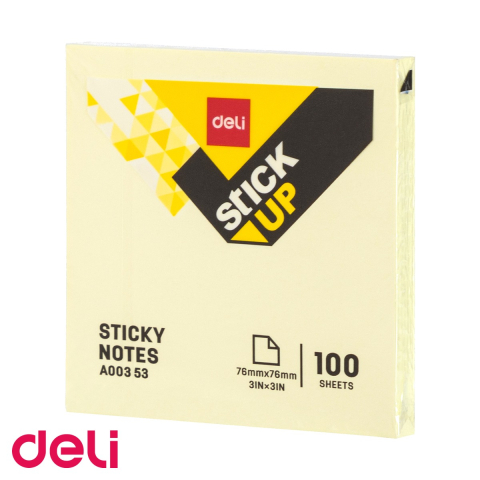 Notes adeziv Deli 76x76mm galben, fara urme la dezlipire, 100 file per set [3]