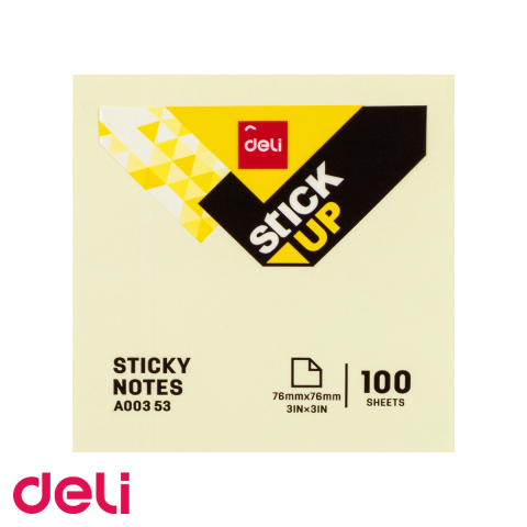 Notes, Post-it si cuburi de hartie - Notes adeziv Deli 76x76mm galben, fara urme la dezlipire, 100 file per set