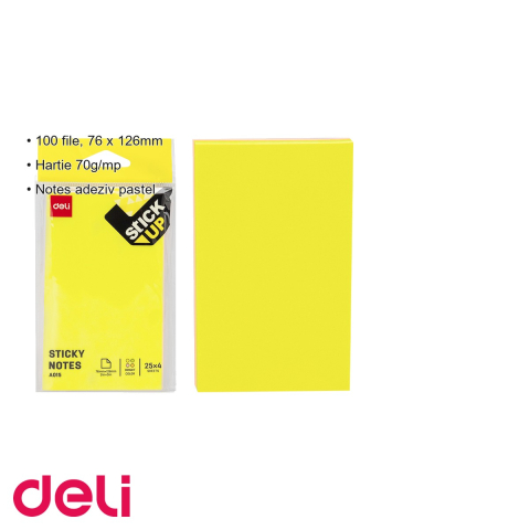 Notes adeziv Deli, culori pastel asortate, 100 file, 76x126mm, pentru organizare rapida la birou [2]