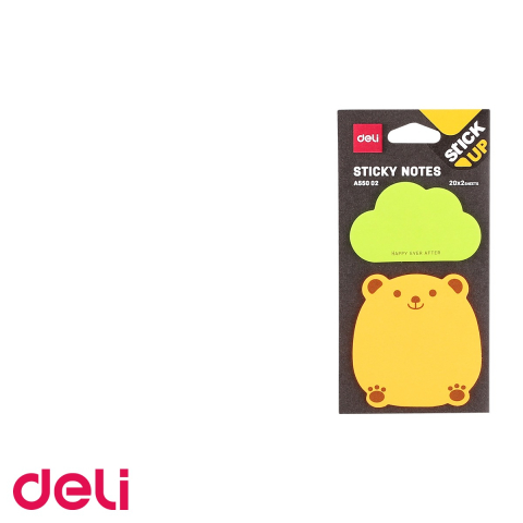Notes adeziv Deli in forma de animale, 76x76mm, 2 blocuri x 20 file, pentru copii si birou [4]