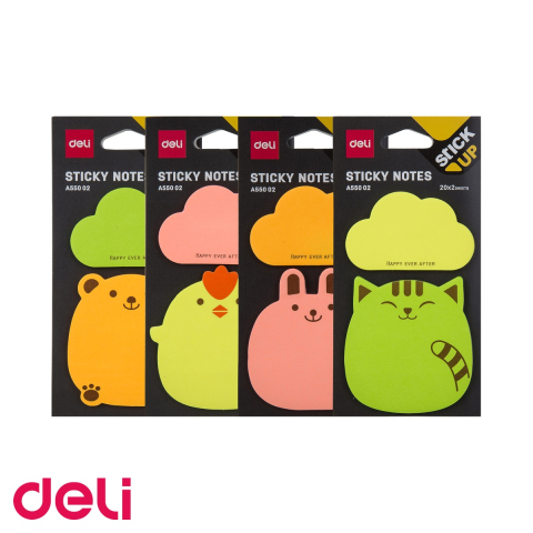 Notes, Post-it si cuburi de hartie - Notes adeziv Deli in forma de animale, 76x76mm, 2 blocuri x 20 file, pentru copii si birou