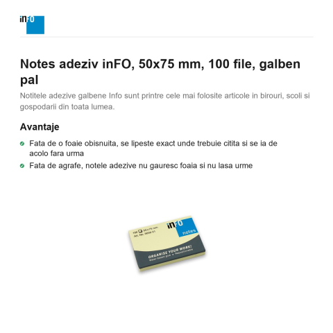 Notes adeziv inFO, 50x75 mm, 100 file, galben pal [1]