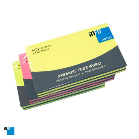 Birotica papetarie - Notes adeziv inFO, 75x125 mm, 80 file, neon asortat, multicolor