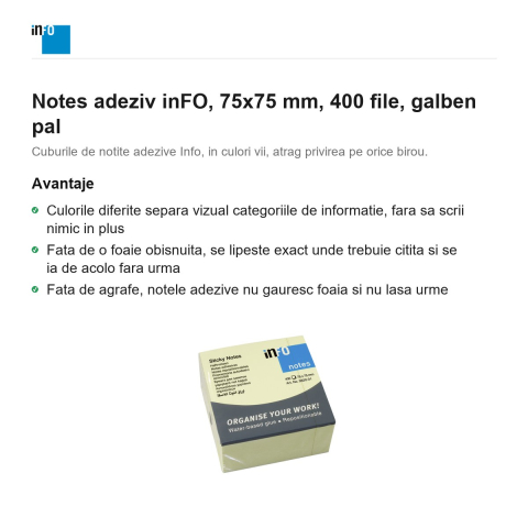 Notes adeziv inFO, 75x75 mm, 400 file, galben pal [1]