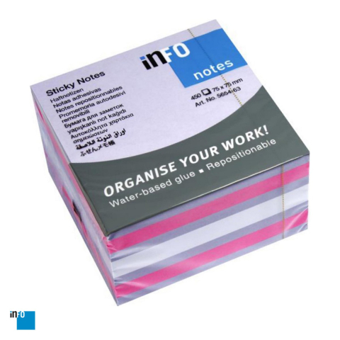Birotica papetarie - Notes adeziv inFO, 75x75 mm, 450 file, roz, violet si alb, multicolor