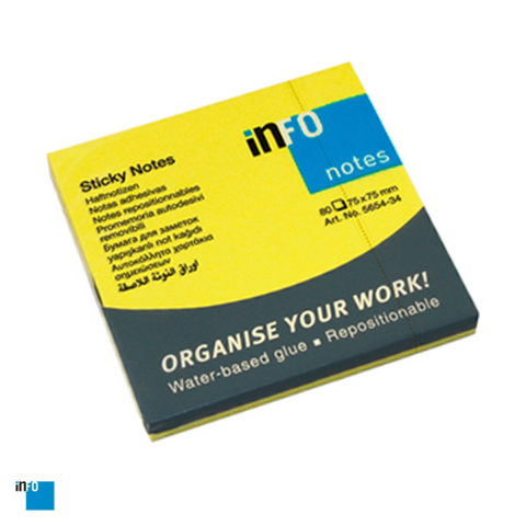 Birotica papetarie - Notes adeziv inFO, 75x75 mm, 80 file, galben neon