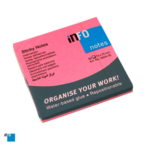 Birotica papetarie - Notes adeziv inFO, 75x75 mm, 80 file, roz neon