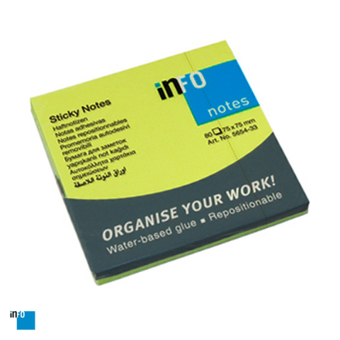Birotica papetarie - Notes adeziv inFO, 75x75 mm, 80 file, verde neon