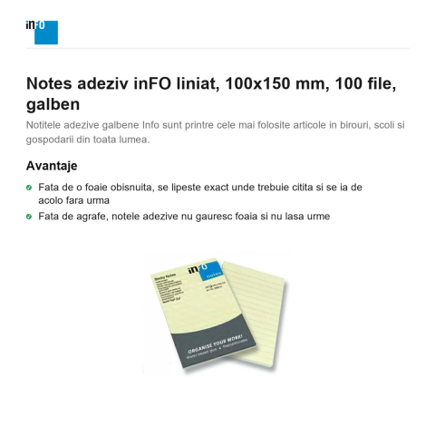 Notes adeziv inFO liniat, 100x150 mm, 100 file, galben [1]