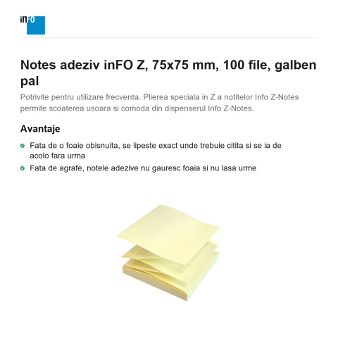 Notes adeziv inFO Z, 75x75 mm, 100 file, galben pal [1]