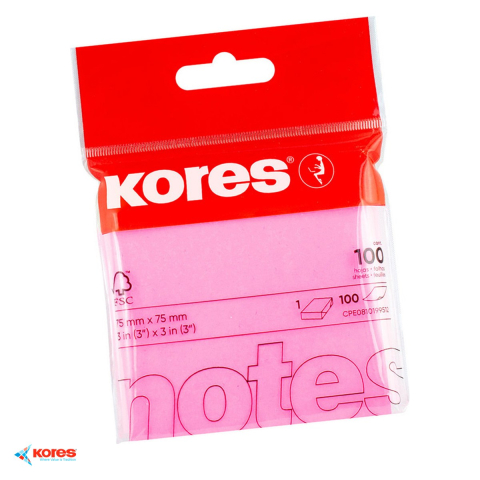 Birotica papetarie - Notes adeziv Kores, 75x75 mm, 100 file, magenta