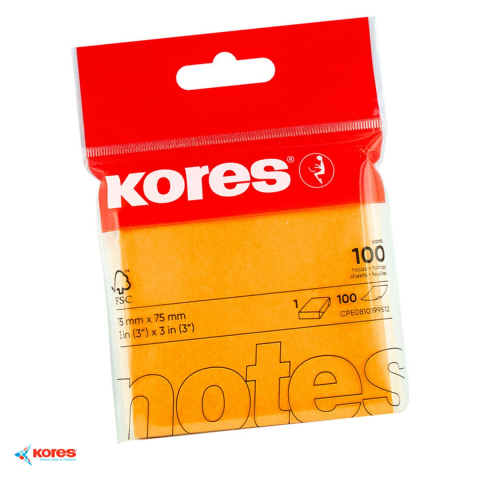 Birotica papetarie - Notes adeziv Kores, 75x75 mm, 100 file, portocaliu neon