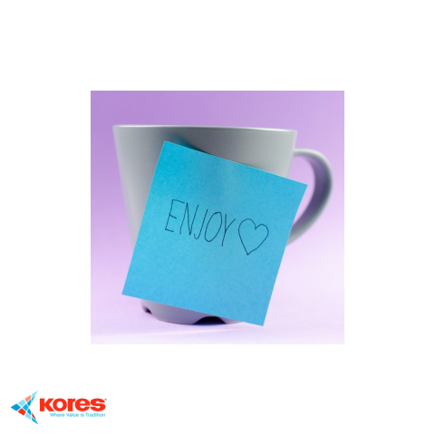 Notes adeziv Kores, culoare albastru neon, 75x75 mm, 100 file repozitionabile, pentru memento-uri si organizare birou [3]