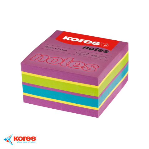 Notes, Post-it si cuburi de hartie - Notes adeziv Kores, culori neon mixte de primavara, 75x75 mm, 450 file, pentru memento-uri si organizare