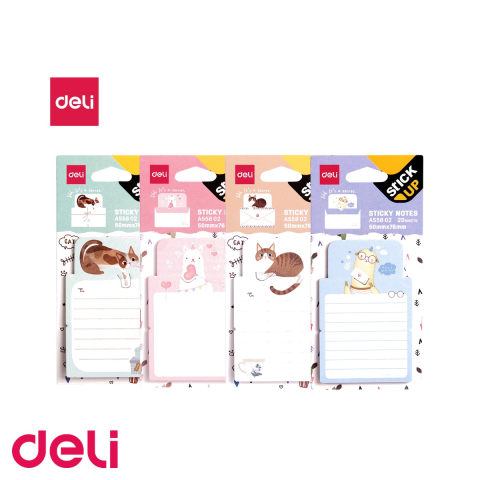 Notes, Post-it si cuburi de hartie - Notes adeziv liniat Deli, design cu animalute, 76x50mm, 20 file, pentru birou si scoala