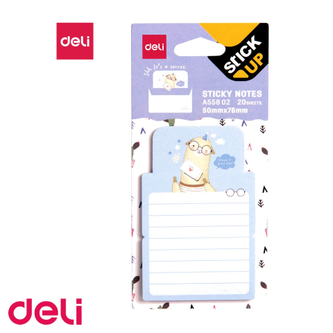 Notes adeziv liniat Deli, design cu animalute, 76x50mm, 20 file, pentru birou si scoala [3]