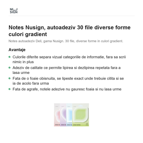 Notes Nusign, 30 file, autoadeziv diverse forme culori gradient [1]