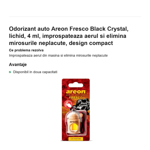 Odorizant auto Areon Fresco Black Crystal, lichid, 4 ml, improspateaza aerul si elimina mirosurile neplacute, design compact [1]
