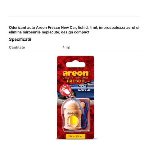 Odorizant auto Areon Fresco New Car, lichid, 4 ml, improspateaza aerul si elimina mirosurile neplacute, design compact [2]