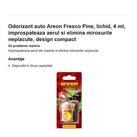 Odorizant auto Areon Fresco Pine, lichid, 4 ml, improspateaza aerul si elimina mirosurile neplacute, design compact [1]