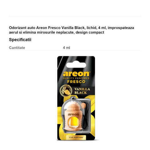 Odorizant auto Areon Fresco Vanilla Black, lichid, 4 ml, improspateaza aerul si elimina mirosurile neplacute, design compact [2]
