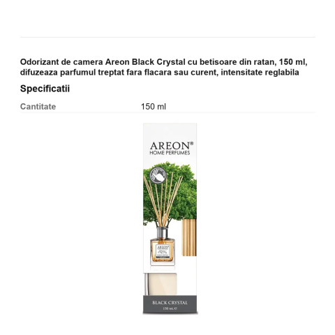 Odorizant de camera Areon Black Crystal cu betisoare din ratan, 150 ml, difuzeaza parfumul treptat fara flacara sau curent, intensitate reglabila [2]