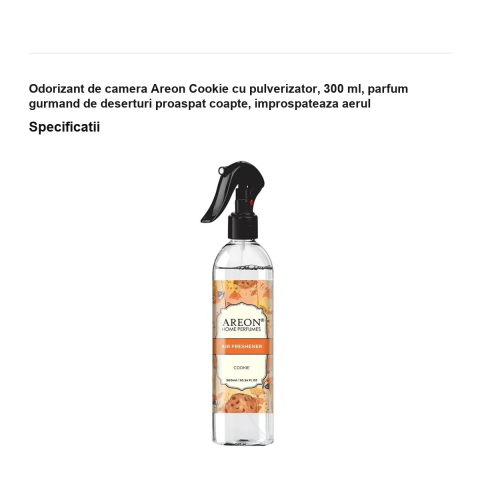 Odorizant de camera Areon Cookie cu pulverizator, 300 ml, parfum gurmand de deserturi proaspat coapte, improspateaza aerul [2]