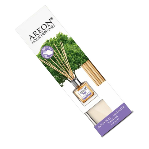 Odorizante - Odorizant de camera Areon Patchouli Lavender Vanilla cu betisoare din ratan, 150 ml, difuzeaza parfumul treptat fara flacara sau curent, intensitate reglabila