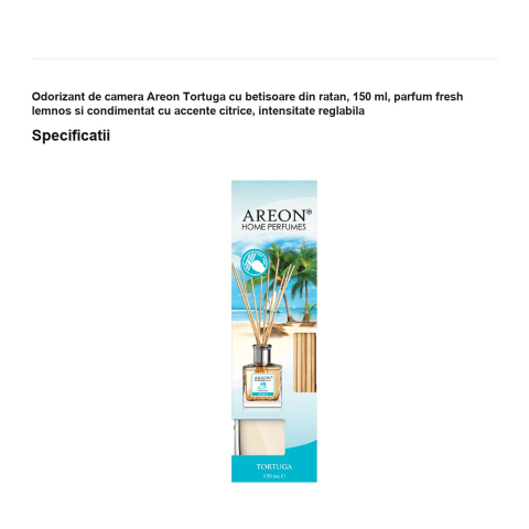 Odorizant de camera Areon Tortuga cu betisoare din ratan, 150 ml, parfum fresh lemnos si condimentat cu accente citrice, intensitate reglabila [2]
