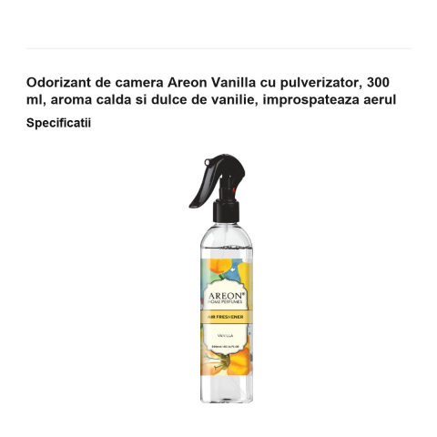 Odorizant de camera Areon Vanilla cu pulverizator, 300 ml, aroma calda si dulce de vanilie, improspateaza aerul [2]