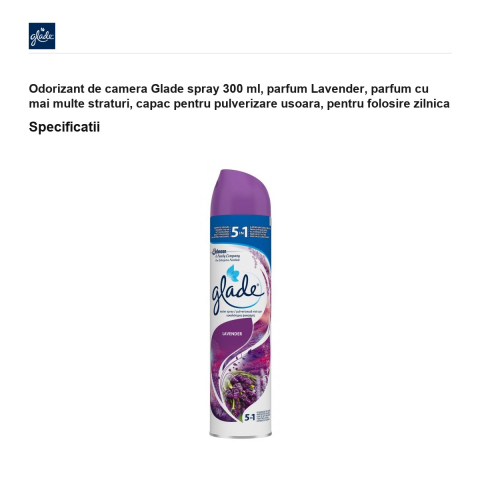 Odorizant de camera Glade spray 300 ml, parfum Lavender, parfum cu mai multe straturi, capac pentru pulverizare usoara, pentru folosire zilnica [2]