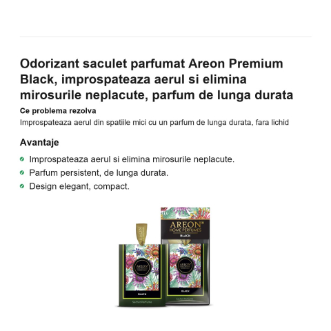 Odorizant saculet parfumat Areon Premium Black, improspateaza aerul si elimina mirosurile neplacute, parfum de lunga durata [1]