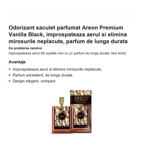 Odorizant saculet parfumat Areon Premium Vanilla Black, improspateaza aerul si elimina mirosurile neplacute, parfum de lunga durata [1]