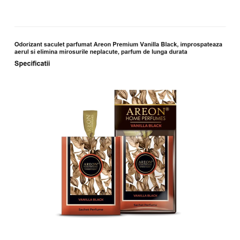 Odorizant saculet parfumat Areon Premium Vanilla Black, improspateaza aerul si elimina mirosurile neplacute, parfum de lunga durata [2]