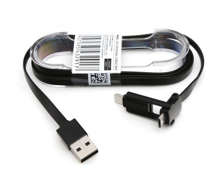 Cabluri USB 2.0 - Cablu OMEGA-USB 2 în 1 (microUSB & Lightning), Negru, 1 metru – Încărcare Rapidă Duală