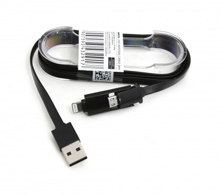 Cablu OMEGA-USB 2 în 1 (microUSB & Lightning), Negru, 1 metru – Încărcare Rapidă Duală [1]