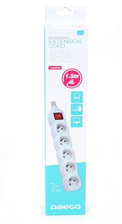 Cablu prelungitor Omega 1.5M ,16A , 5 prize, francez, alb [2]