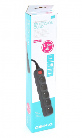 Cablu prelungitor Omega 1.5M ,16A , 5 prize, francez, negru [1]