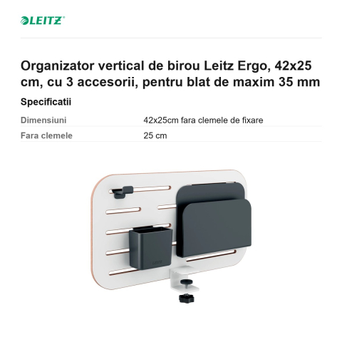 Organizator vertical de birou Leitz Ergo, 42x25 cm, cu 3 accesorii, pentru blat de maxim 35 mm [2]