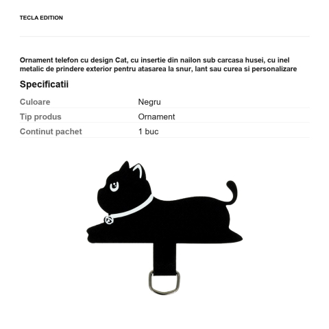 Ornament telefon cu design Cat, cu insertie din nailon sub carcasa husei, cu inel metalic de prindere exterior pentru atasarea la snur, lant sau curea si personalizare [2]