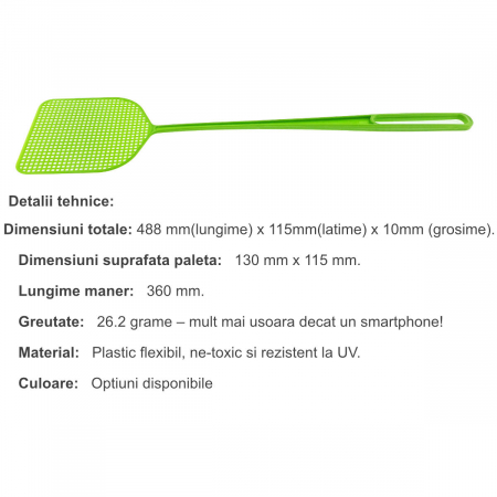 Paleta manuala Anti-Muste si Insecte cu maner flexibil, suprafata 130 x 115 x 2 mm, lungime maner 360mm, verde [2]