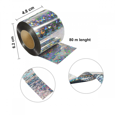 Panglica holografica pentru sperierea pasarilor, 4.8 cm x 80 m, reflectorizanta, protectie culturi si spatii [1]