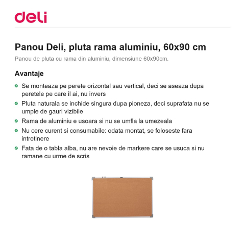 Panou Deli, pluta rama aluminiu, 60x90 cm [1]